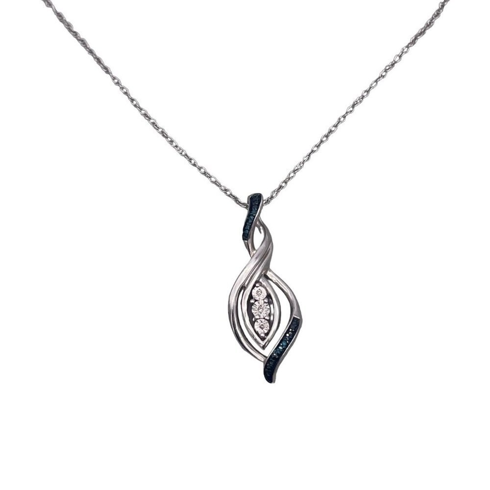 925 Sterling Silver Rhinestone Swirl Pendant Chain Necklace 18 Inch Spring Ring